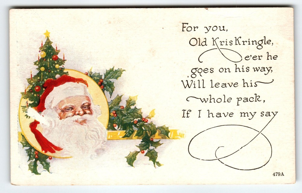 Santa Claus Christmas Postcard Old Kris Kringle Vintage Antique Series 479 A
