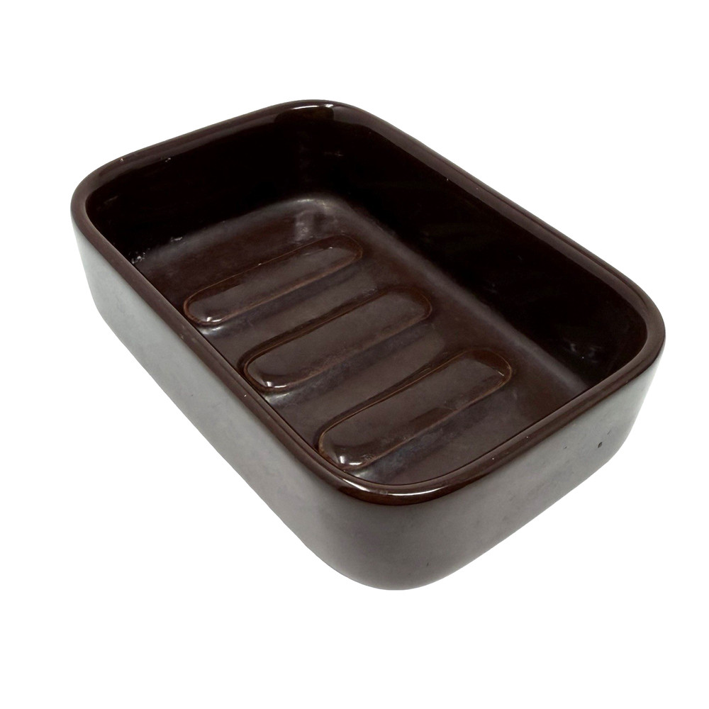 Vintage MCM Brown Ceramic Soap Dish Tray Minimalist Bathroom Decor
