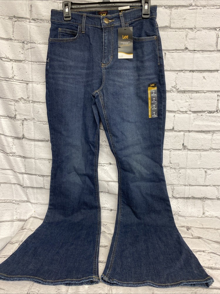 Lee Women's Legendary Mid Rise Flare Jean Denim Bottoms Inner Strength 8 Med