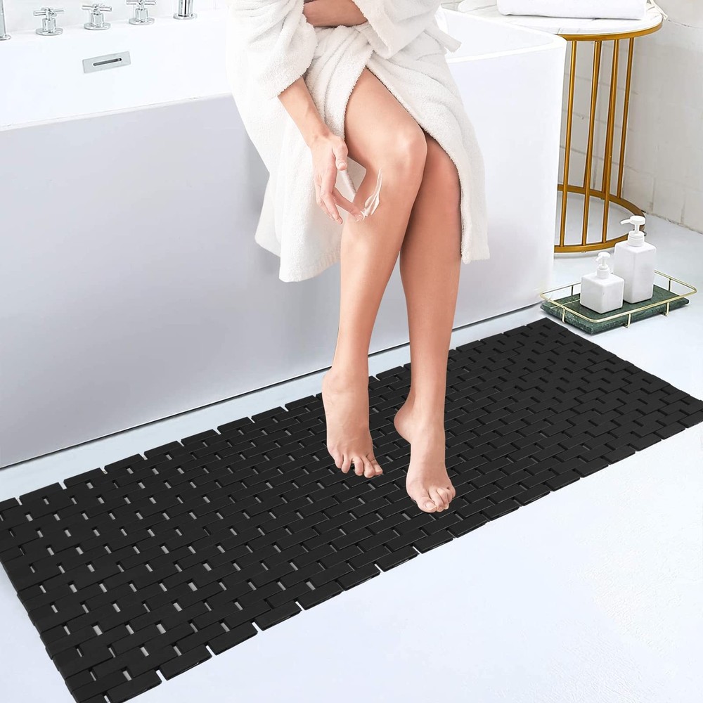Bamboo Bath Mat Large Non-Slip Wooden Shower Rug Bathtub Floor Runner