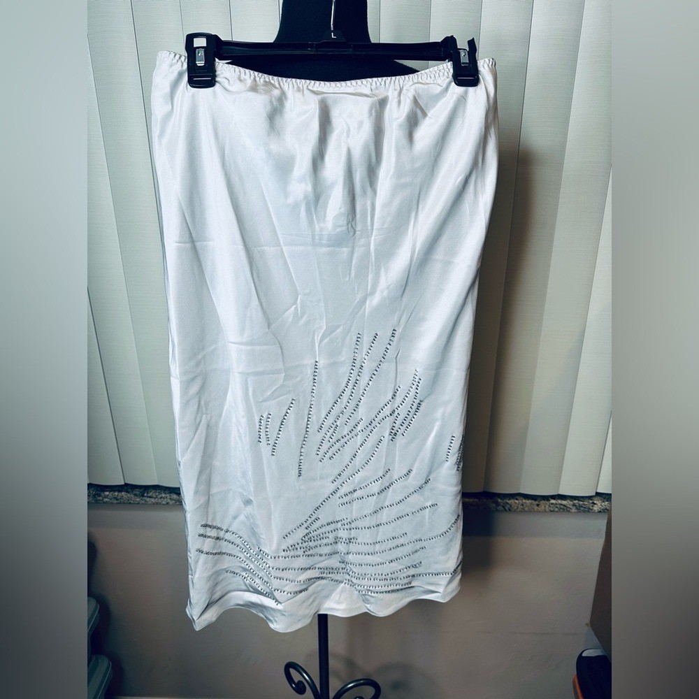 Banana Republic Formal Light Grey Beaded Silk Knee Skirt Size 8