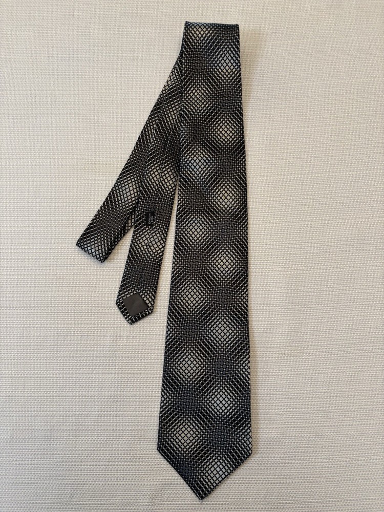 Charvet Place Vendome Black Gray White Geometric Patterned Silk Tie