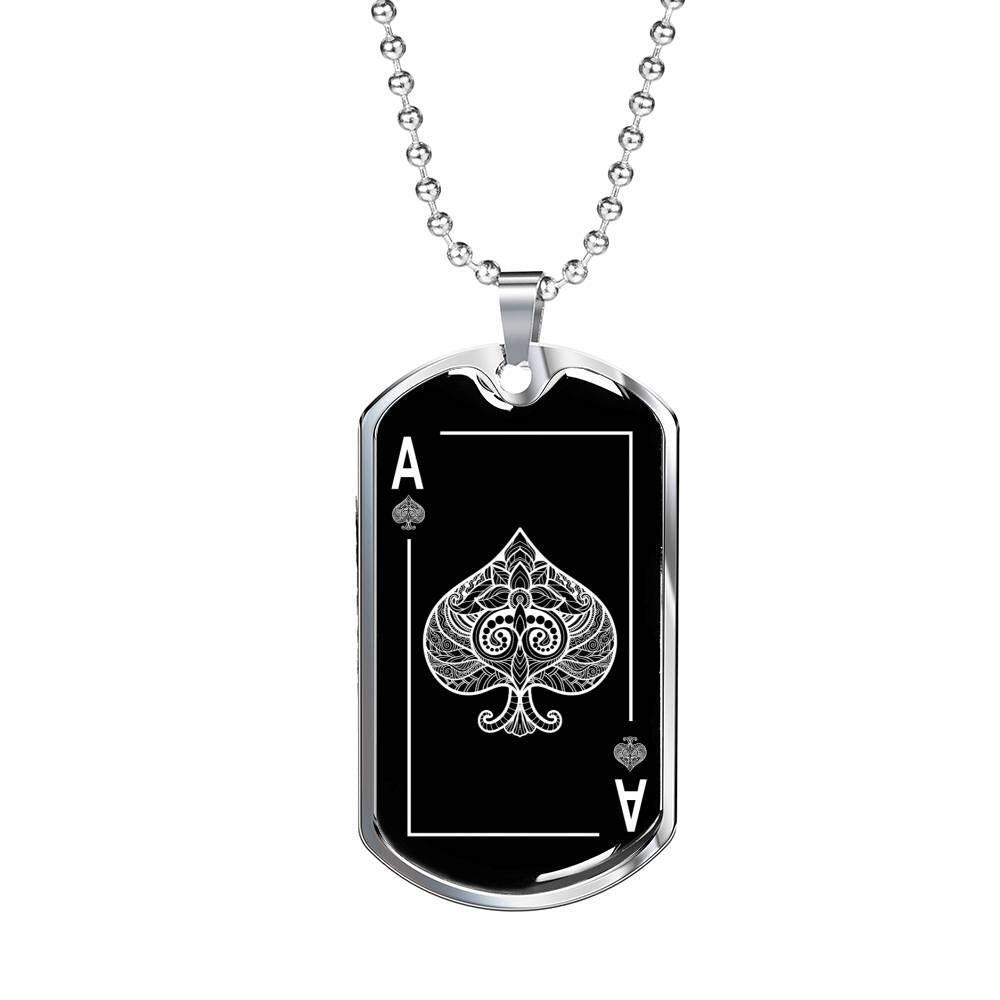 Ace Of Spades Black Dog Tag with 24 Inch Stainless Steel or 18k Gold Chain-image