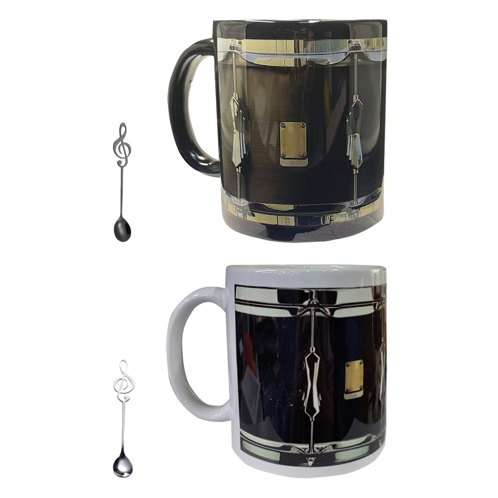 Black Vintage Drum Coffee Mug 400ml Black Ceramic Coffee Cup Drumming Tea Mug