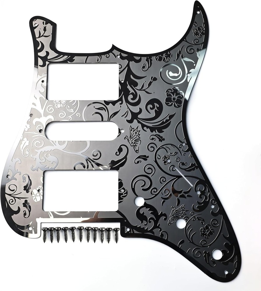 Strat 11 Hole Stainless Steel Engraved Pickguard HSH - Black, Chrome, or Gold