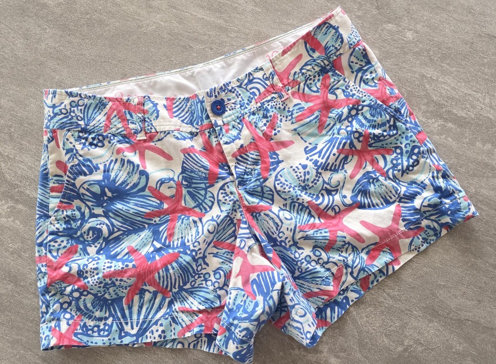 Lilly Pulitzer Callahan Shorts Starfish seashell Pink Blue Womens Sz 10