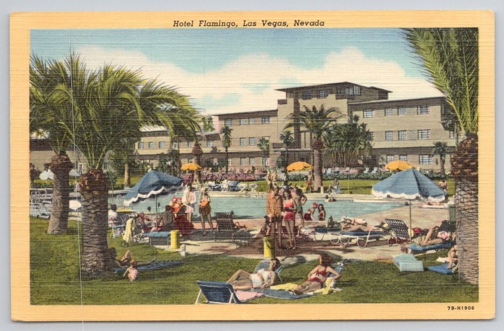 Vintage Flamingo Hotel Las Vegas Nevada Linen Postcard 1940s Curteich