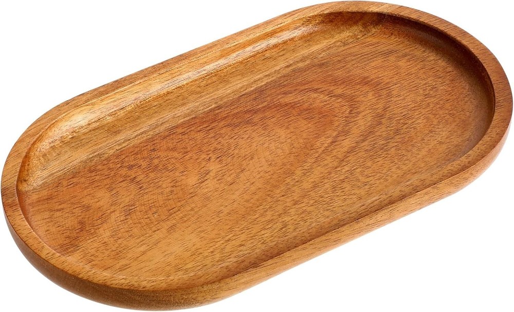 Acacia Wooden Serving Tray, 7.48''×4.13'' Natural Wood Serving Board Oval Kitche-image