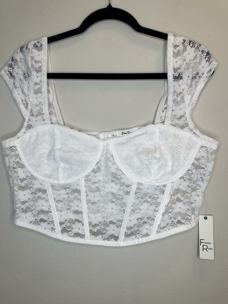NWT Faded Rose White Lace Corset Bustier Cropped Top Women's Size XL  