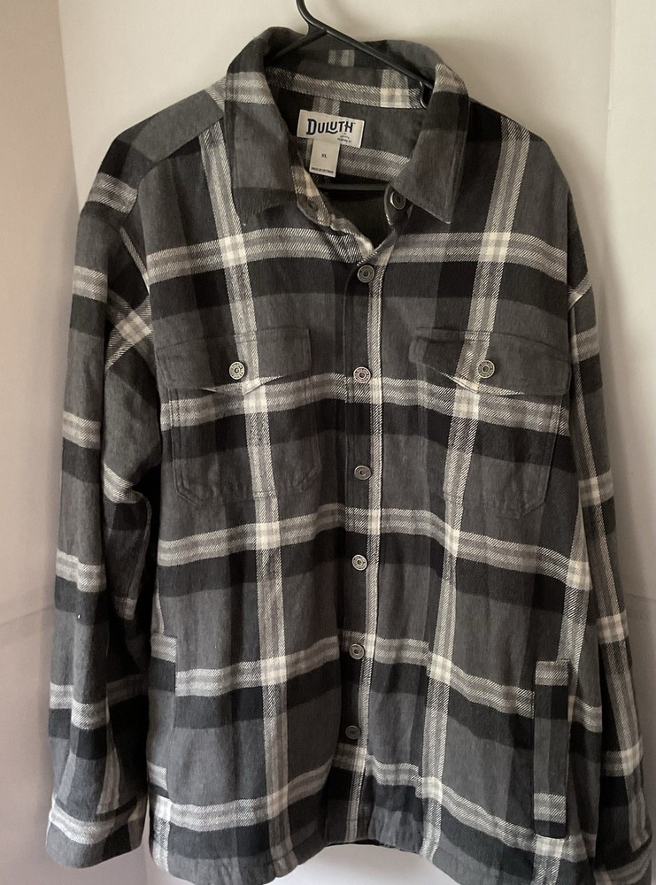 Duluth Trading Shacket Mens XL Black Plaid Flannel Fleece Lined Jacket Shirt