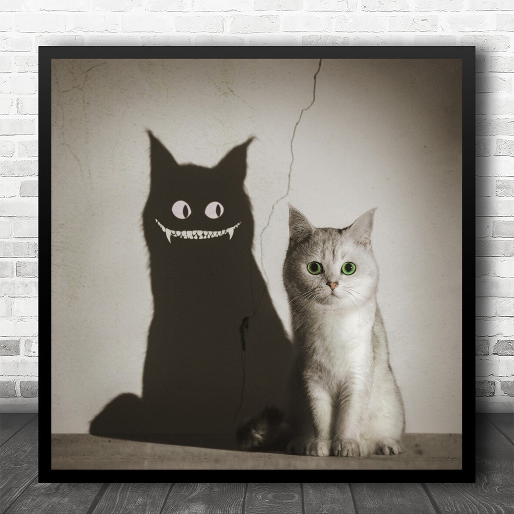 Cat Shadow Humour Humour Halloween Eyes Cute Animal Cheshire Cat Square Print