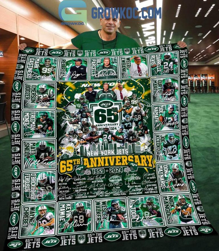 New York Jets 65th Anniversary 1959-2024 Sherpa Blanket Quilt