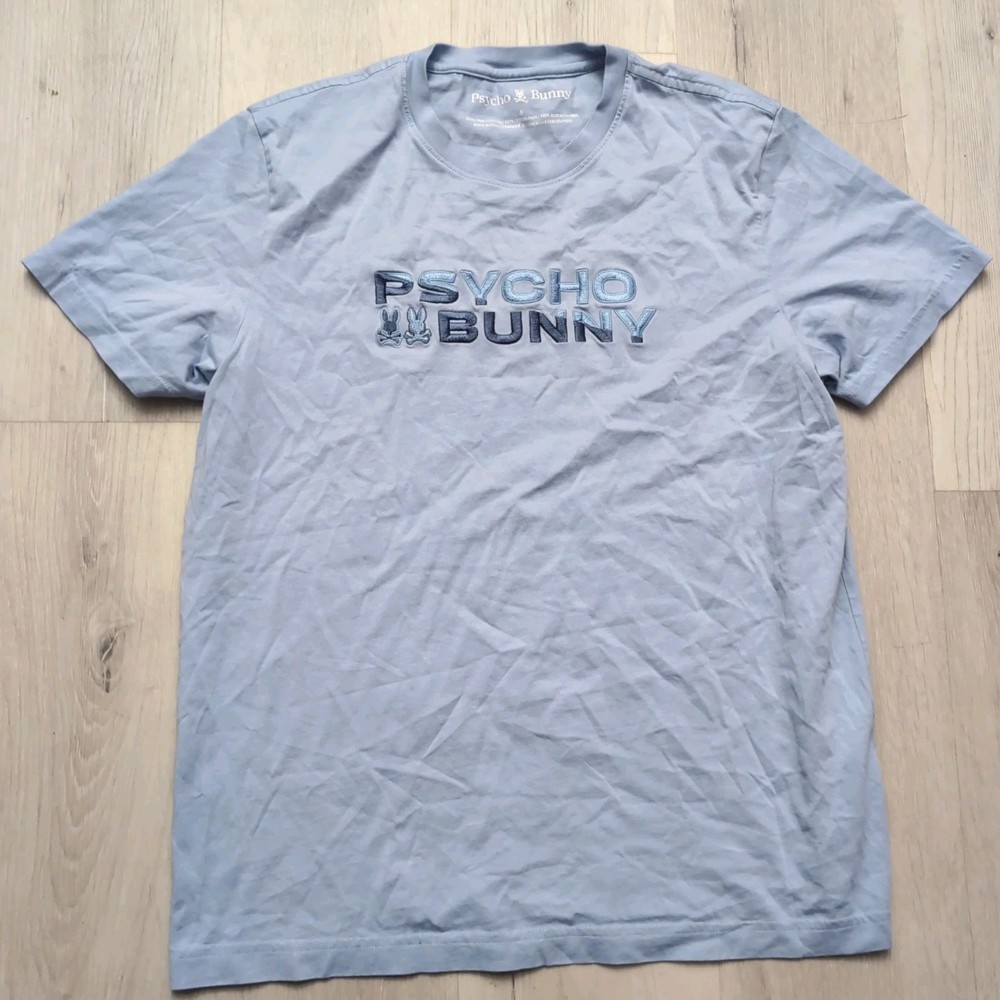 PSYCHO BUNNY T shirt Mens Size 5 BLUE GRAPHIC TEE SHIRT COTTON