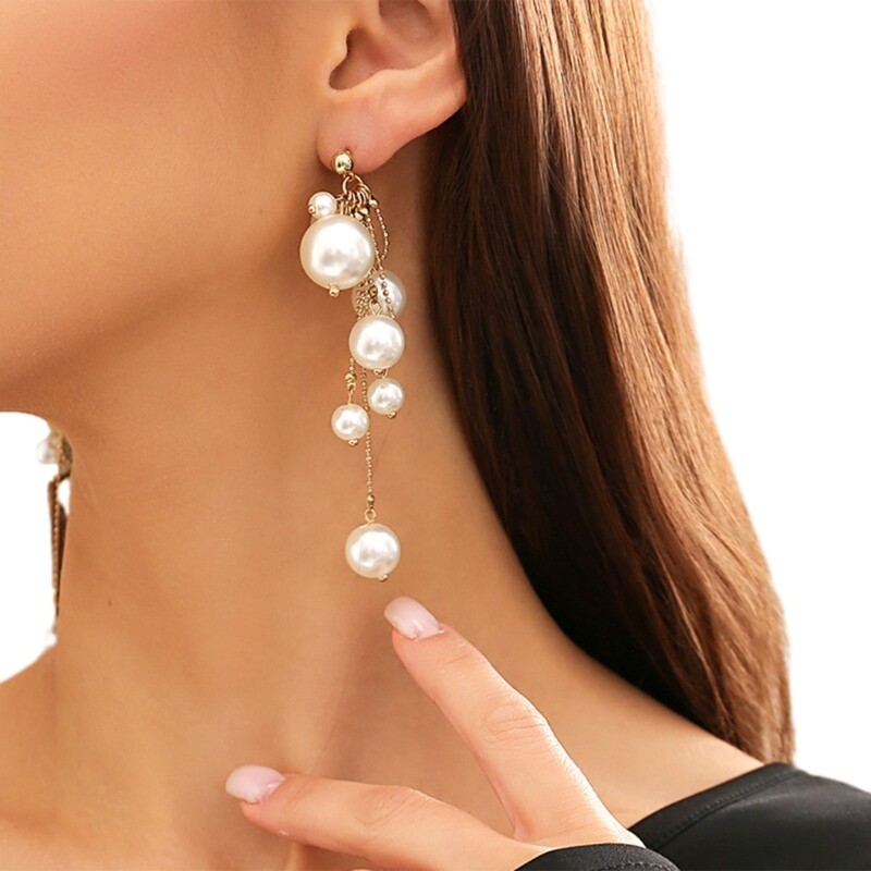 Personalized Earrings Long Tassels Drop Earrings Imitation Pearl Drop Earrings