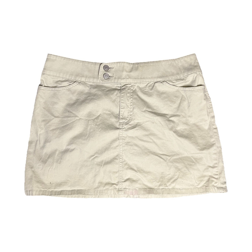 GAP Jeans Mini Denim Skirt Beige Size 4 Stretch Pockets Button Closure