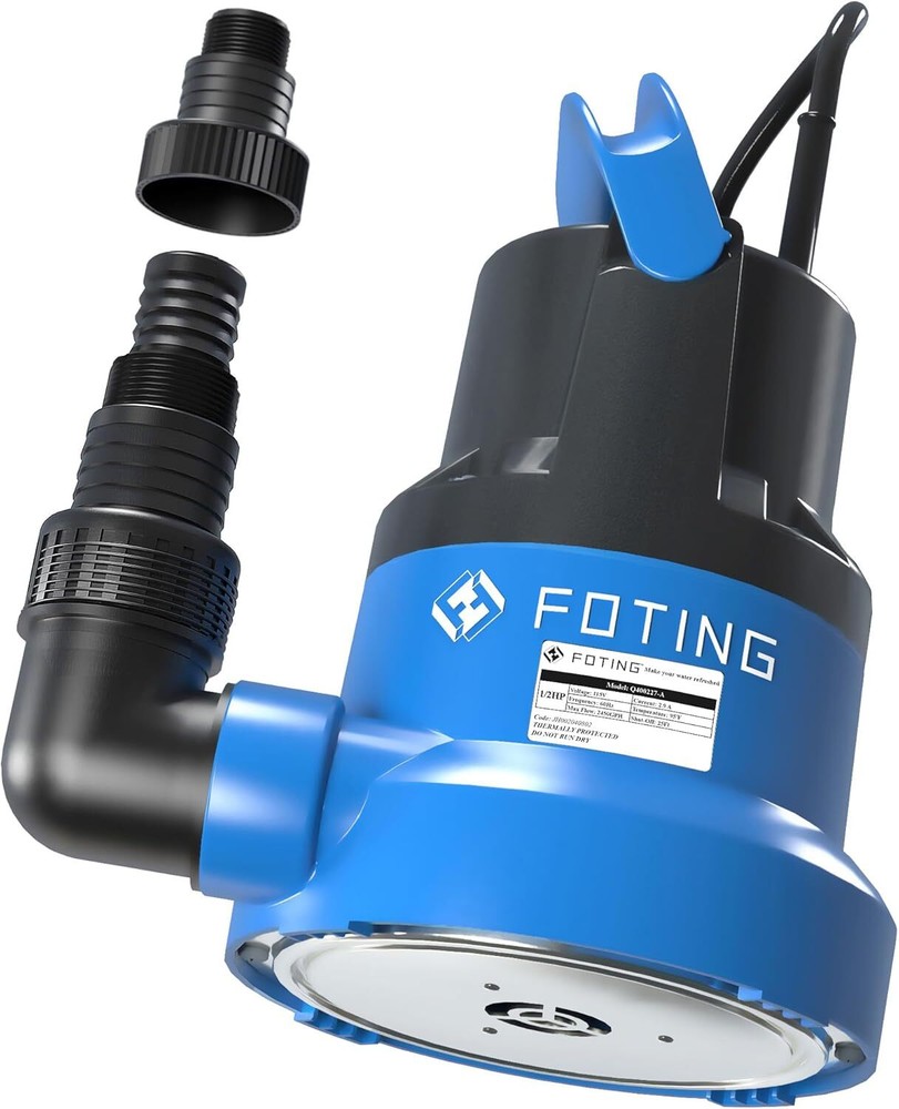 FOTING 1/2HP Submersible Water Pump with Stainless Steel Base - Removes Water to