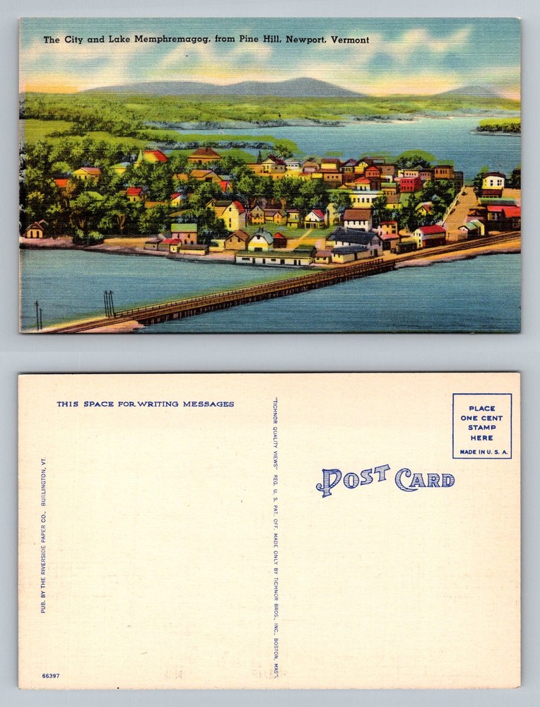 Newport, VT-Vermont, City And Lake Memphremagog From Pine Hill Vintage Postcard