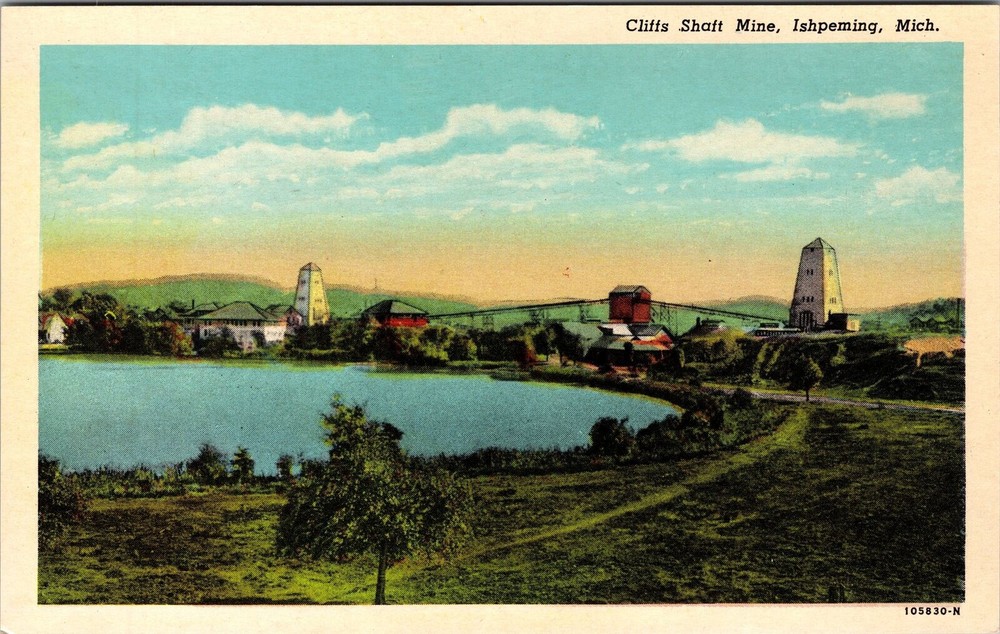 Ishpeming MI-Michigan, Cliffs Shaft Mine, Aerial, Vintage Postcard