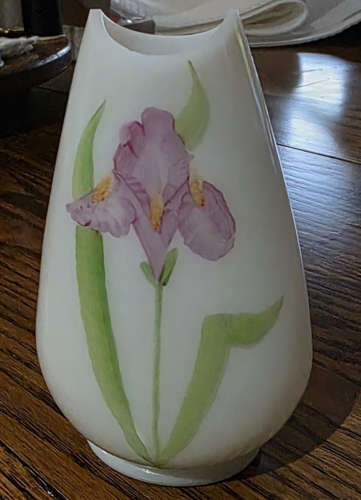 VTG Fenton Iris White Vase, Fenton Hand Painted  Signed K Brunny Art Glass