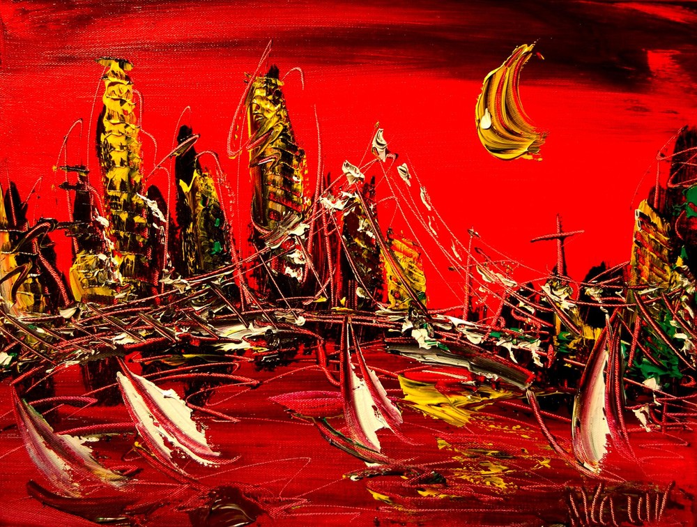 RED CITY TEXTURED painting Abstract Modern Art  Contemporary  WALL DECOR YTR78