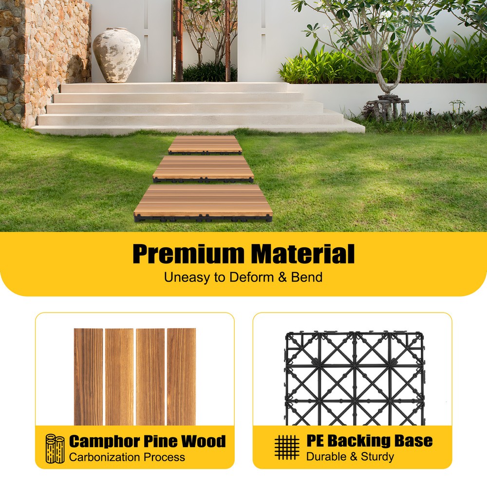 36Pcs Interlocking Hardwood Deck Tiles 12x12 DIY Outdoor Patio Flooring