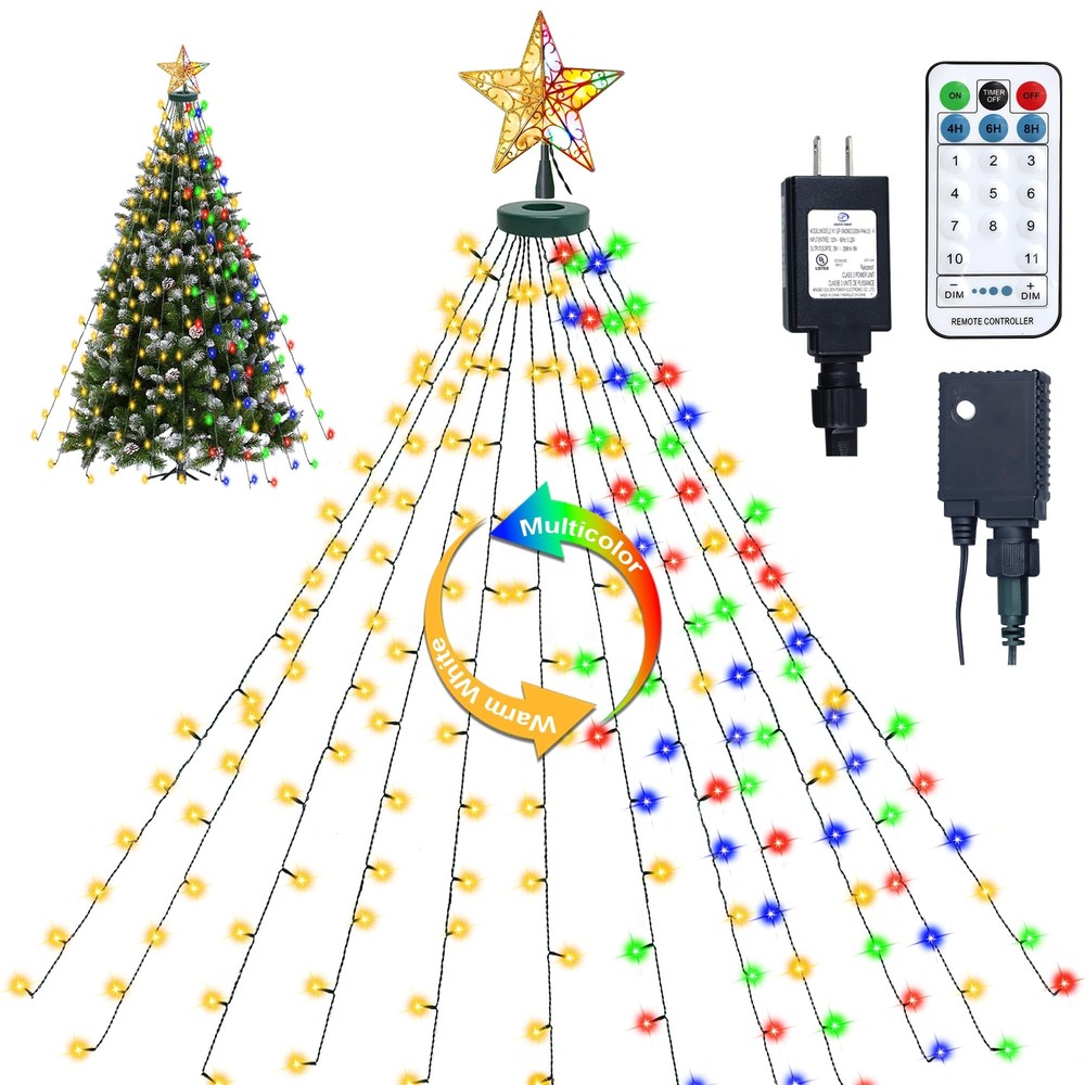 300 LED Christmas Tree Lights with Star Topper, Color Changing Fairy lights w...