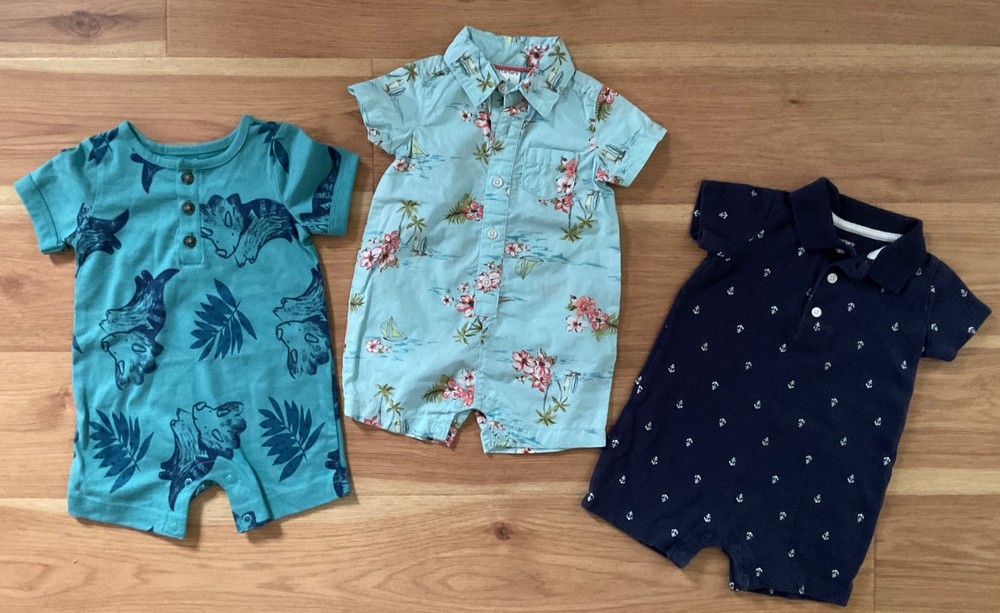 Carter’s 3 Baby Boy Rompers  Size 6 Months