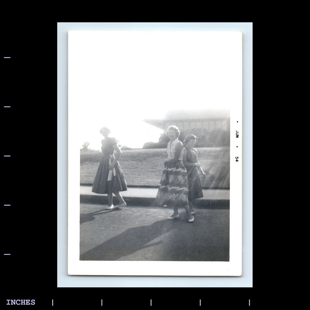 Old Vintage Photo WOMEN STANDING OUTSIDE STREET SEE 1954 THREE GRACES