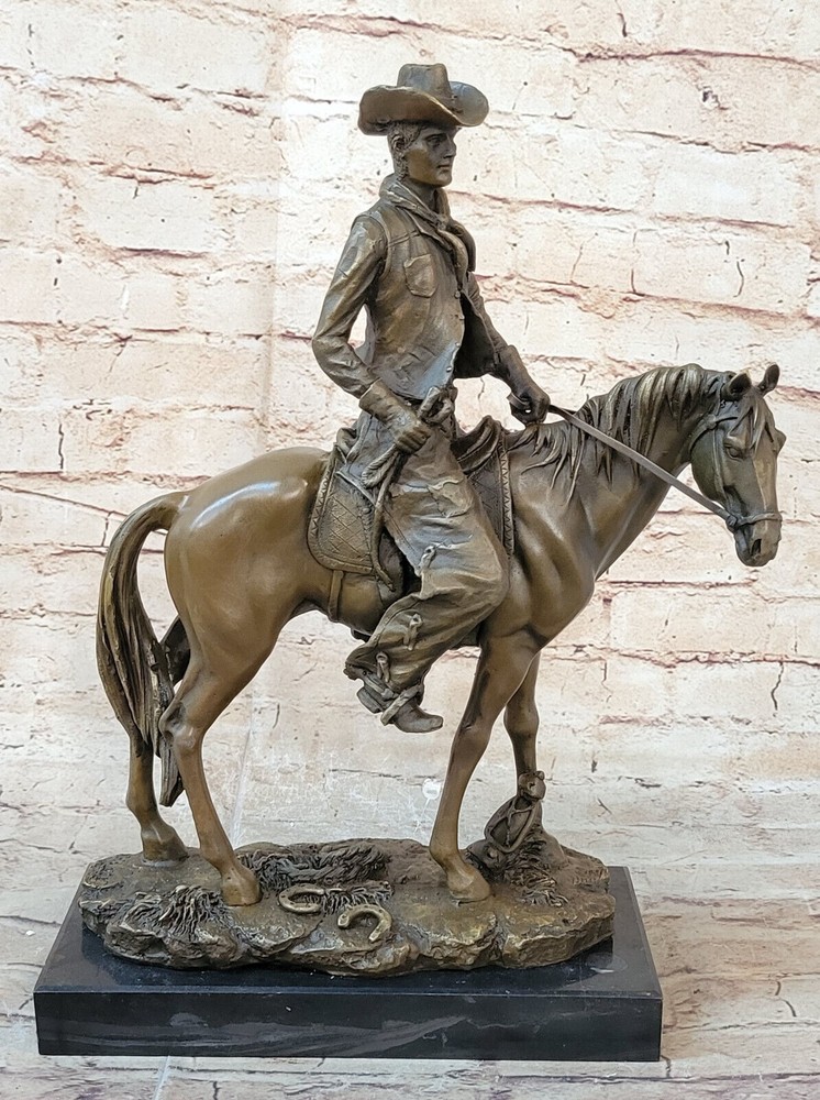 Western Cowboy With Horse Classical Bronze Art Sculpture Statue Figurine Deal