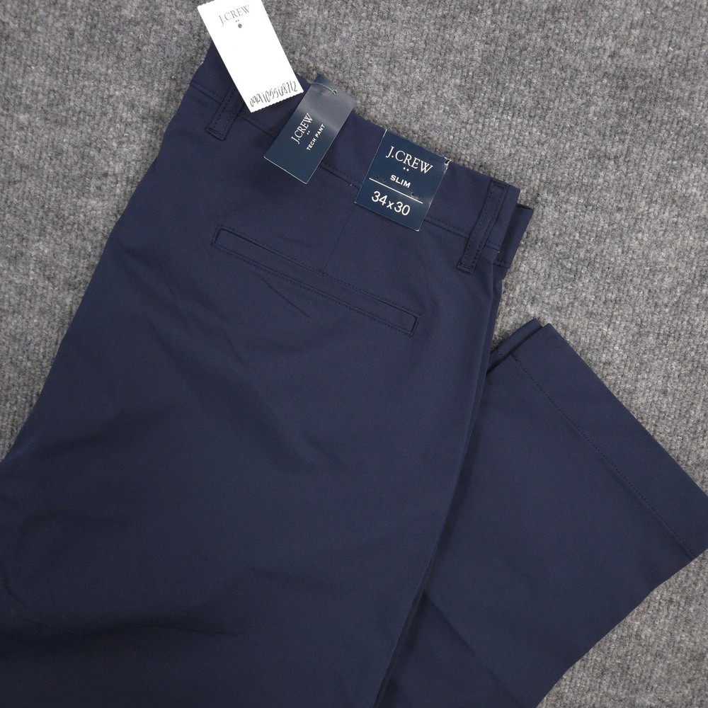 J Crew Tech Pants Mens 34X30 Navy Slim Chino Performance Golf Casual Stretch NEW