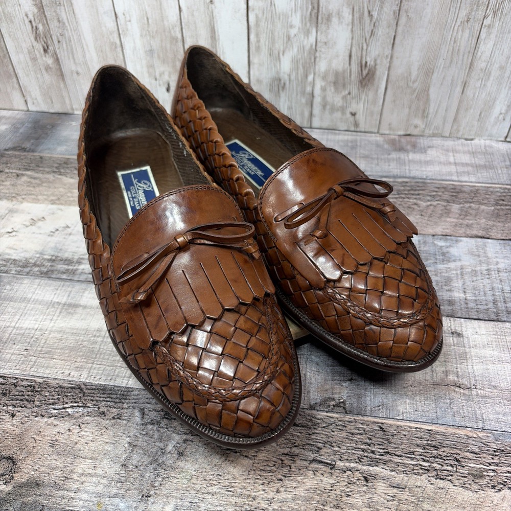 Bragano Cole Haan Mens Dress Shoes Brown Woven Leather Loafers Tassel 9M
