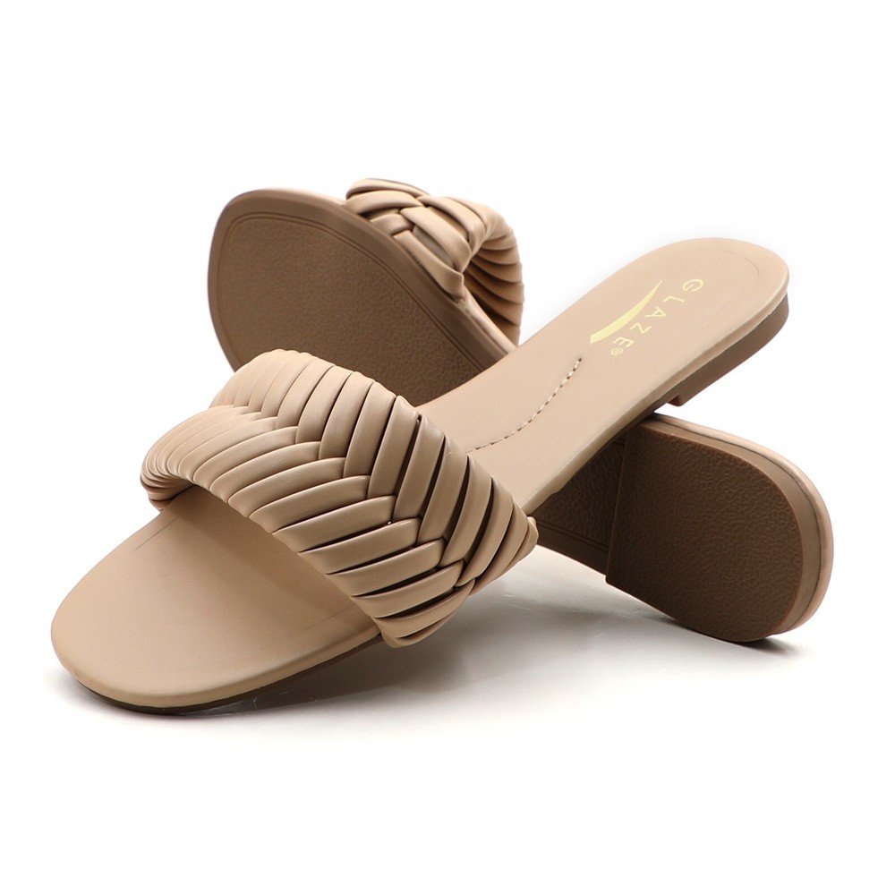 Glaze Women's Woven Slide Sandals Flat Slippers with Braided Strap Design