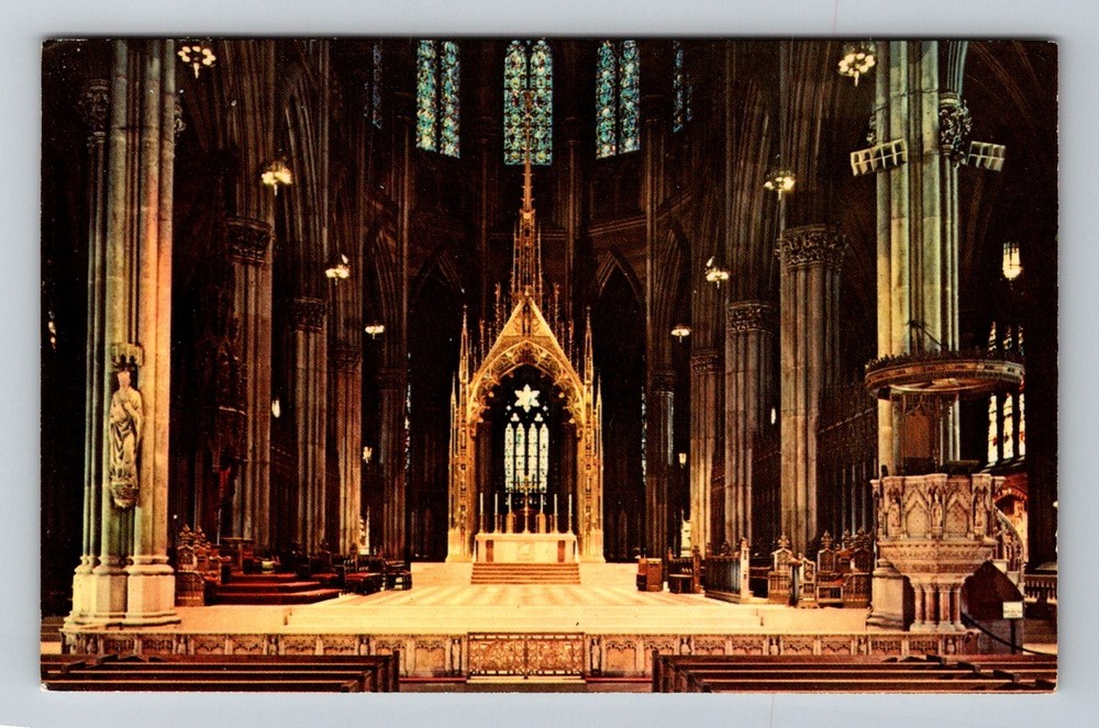 New York City NY, St Patrick's Cathedral Sanctuary Altar Vintage Postcard