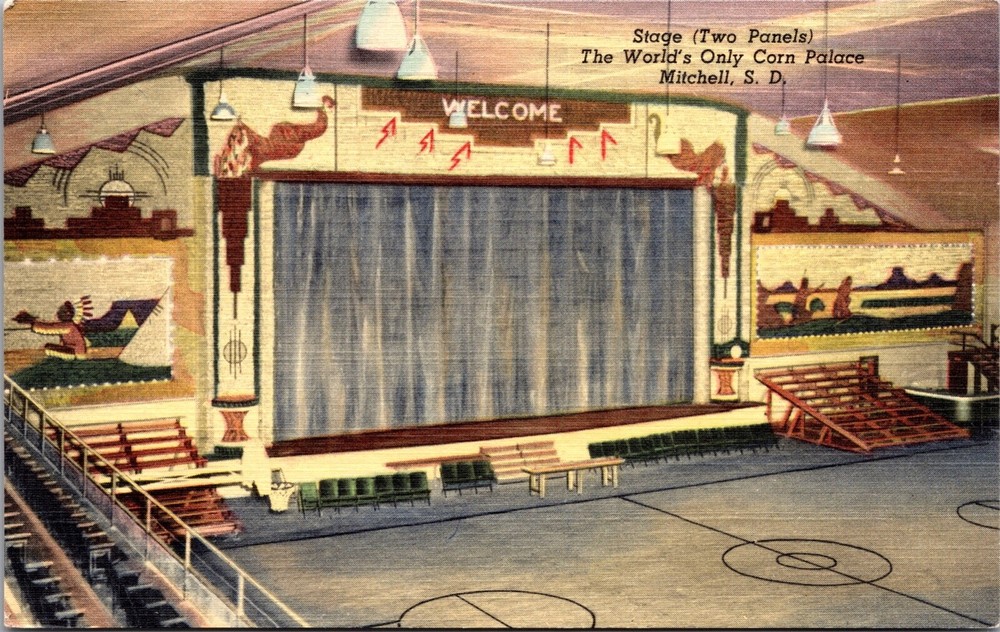 Linen Postcard Stage at The World's Only Corn Palace Mitchell, South Dakota