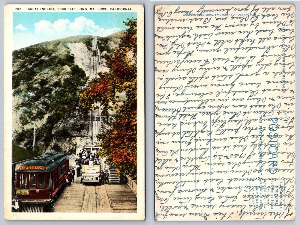 Mt. Lowe Great Incline Funicular Railway Postcard, Rubio, California