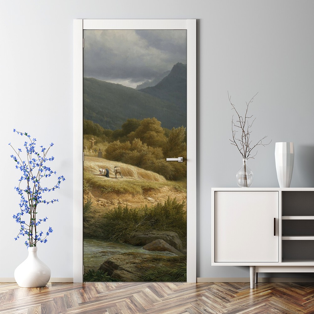 Oil Landscape picture painting nature woodland artist art beautiful Door Decal