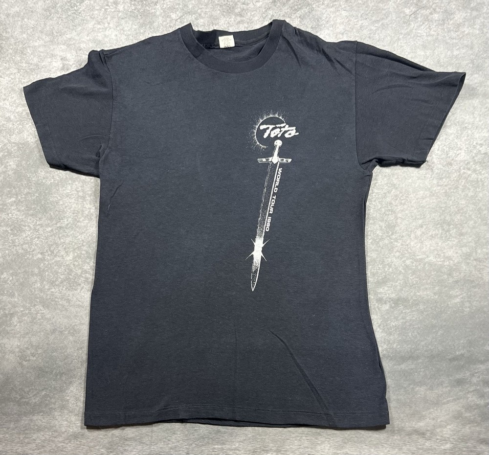 Vintage 1980 Toto World Tour Band T-Shirt Hanes Size L Single Stitch Black Rare