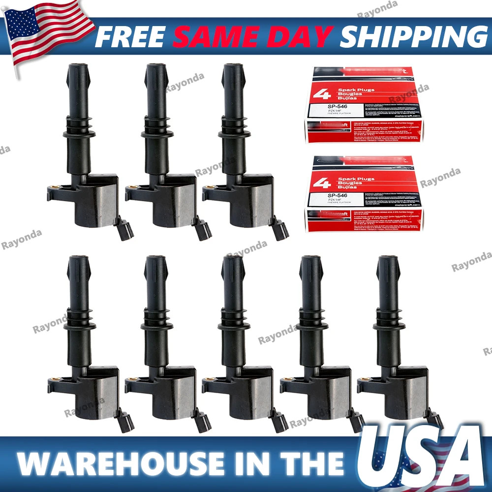 8 Ignition Coils DG511 & 8 Motorcraft Spark Plugs SP515/SP546 PZH14F for Ford