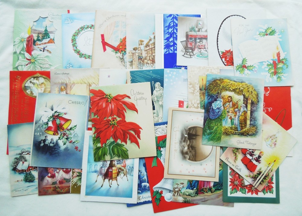 LOT OF 30 VINTAGE USED CHRISTMAS CARDS 1940s  VARIETY