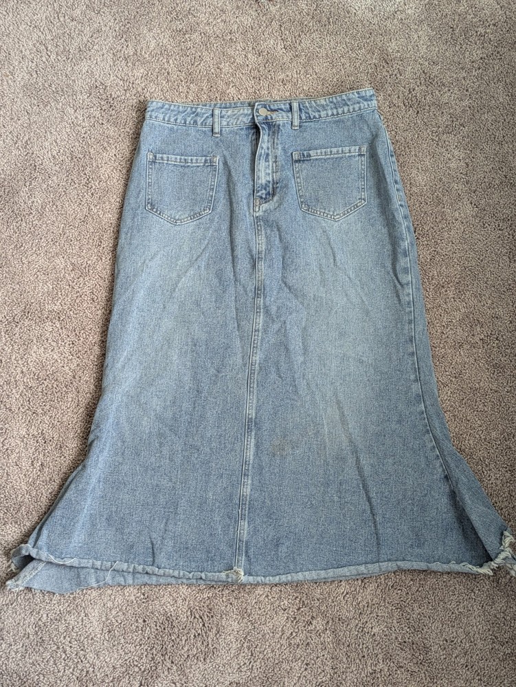 Pre-owned Cider Women's Maxi Skirt Denim Blue, Solid, Knotted Size XL
