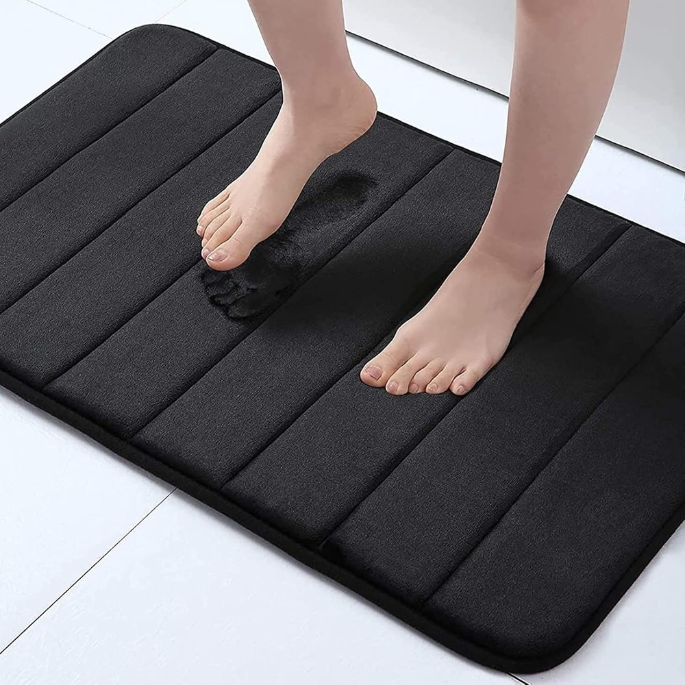 Buganda Ultra Soft Memory Foam Bath Mat 24x16 Inches Non-Slip Black
