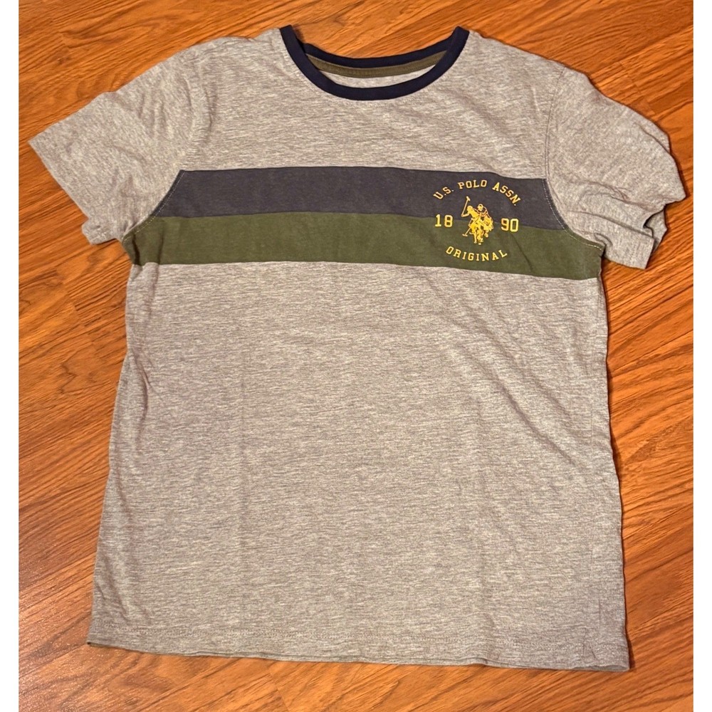 U.S. Polo Assn. T-Shirt Boys XL 14-16 Grey Good Striped Logo Graphic Tee