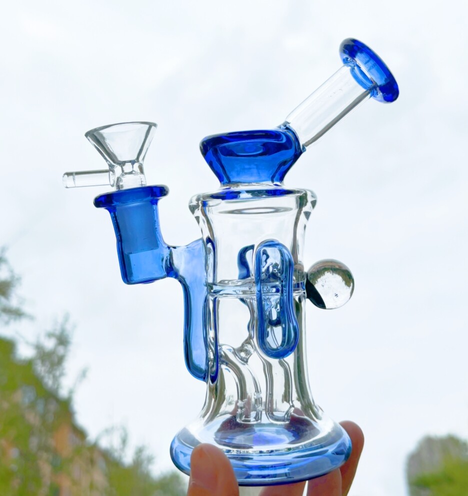 6.7'' Starry Ball Glass Water Bong Recycler Small Hookah Pipe Bubbler w/Bowl