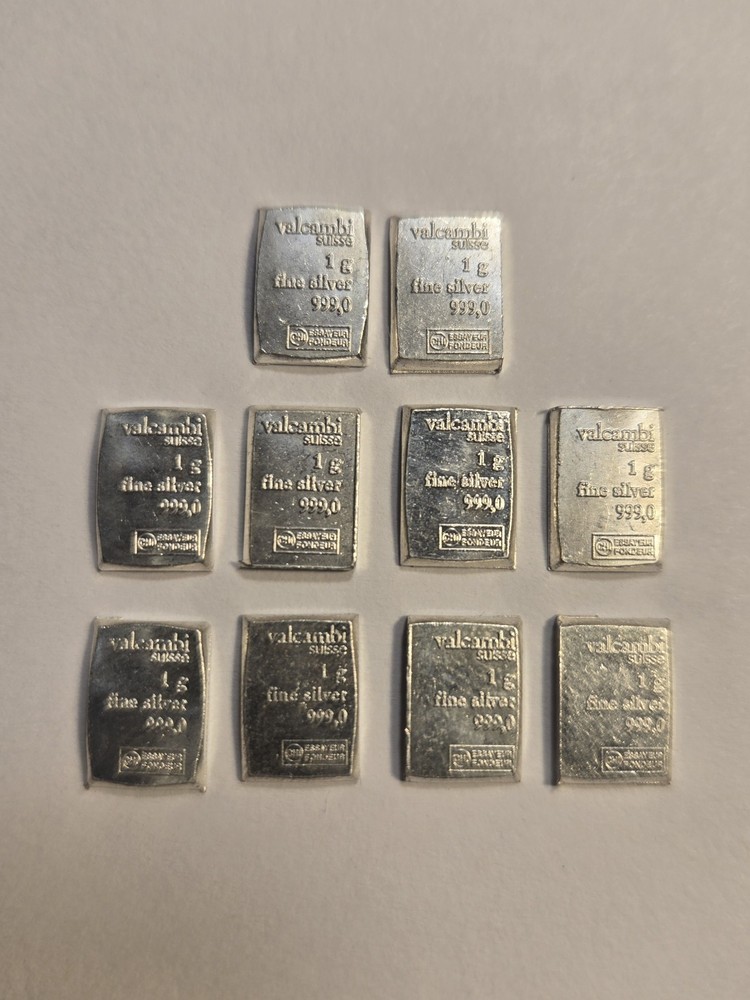 Lot Of 10 Valcambi 1gram .999 Fine Silver Bars
