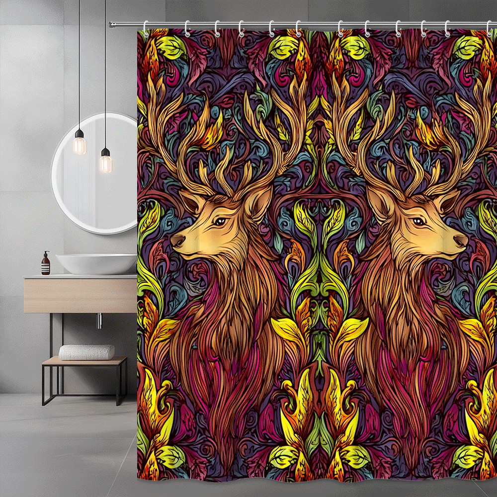 Deer Floral Shower Curtain Boho Stag Pattern