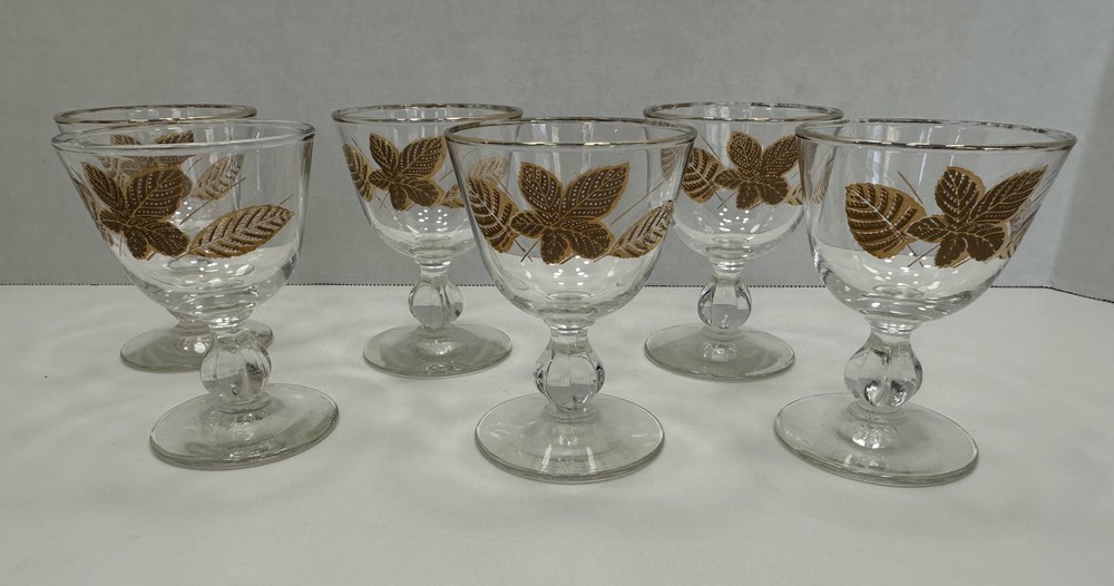 VTG Libbey Gold Leaf Liqueur Glasses Set of 6 Fall Leaves Design
