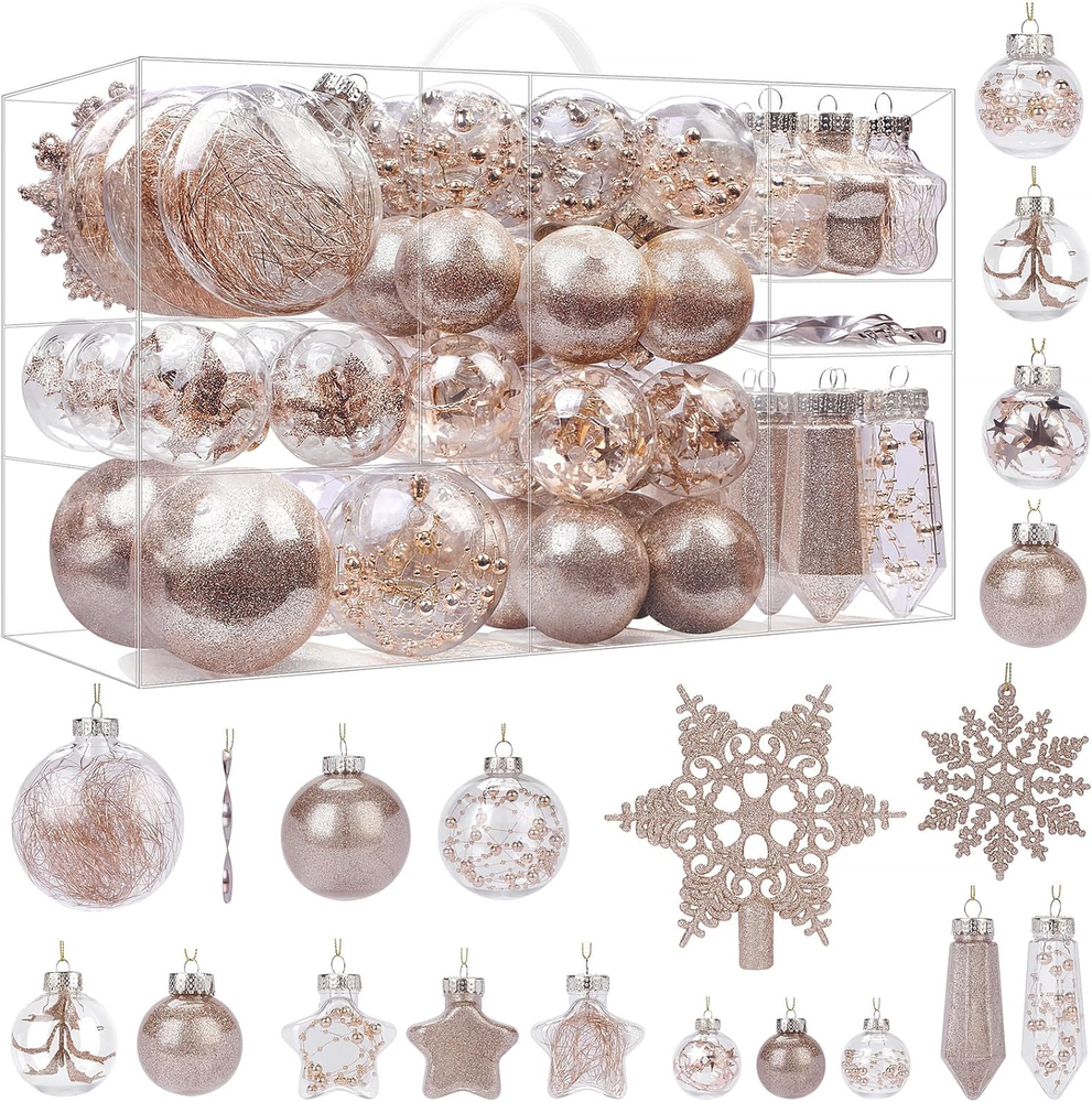 52pcs Shatterproof Clear Plastic Christmas Ball Ornaments Set by SHareconn for Festive Holiday Decor