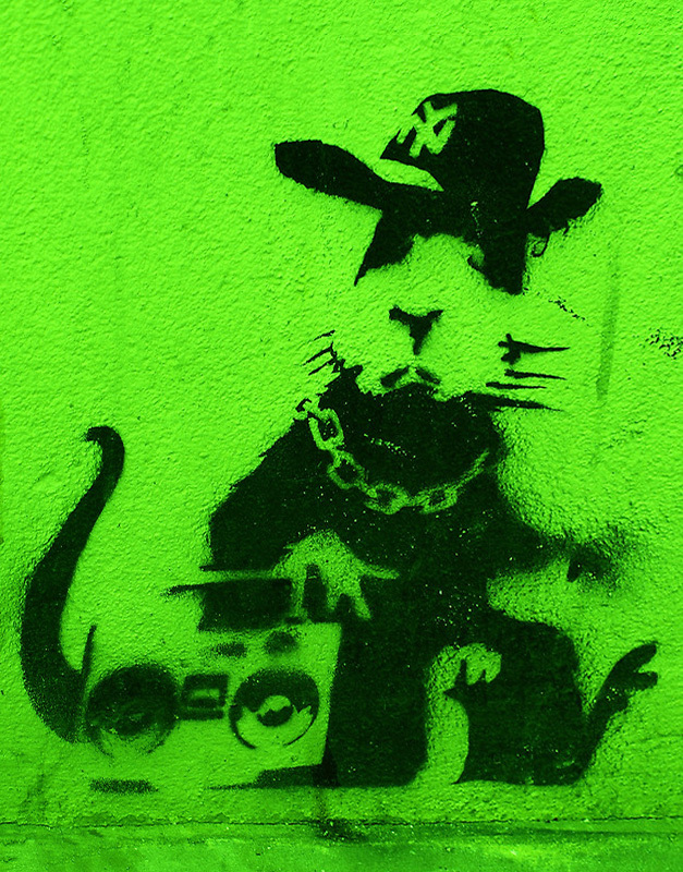 BANKSY STREET ART *FRAMED* CANVAS PRINT Gangsta rat green 18x12
