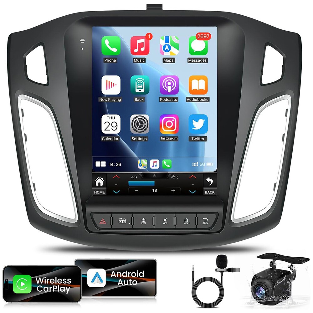 For Ford Focus 2012-2018 64GB Car Apple Carplay Radio Stereo Android 13 GPS +Cam