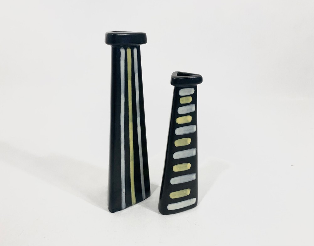 2x Upsala Ekeby Hjordis Oldfors Trio Vase Set 23 and 18,5 cm